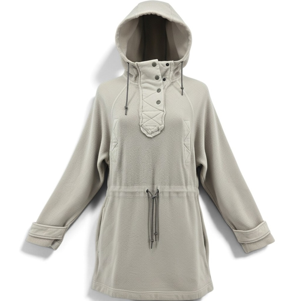 We The Free Hoodie Womens XS Pullover Beige Fleece Snap Neck Drawstring EUC
